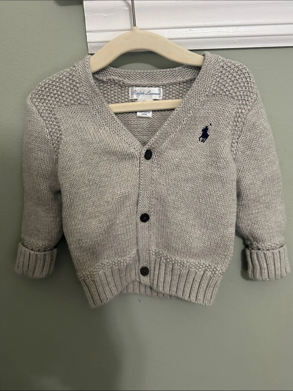 Ralph Lauren Baby Knit Cardigan with Navy Logo